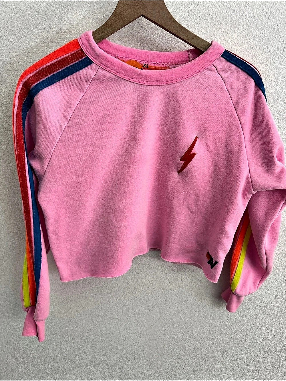 Aviator Nation Bolt Stitch Cropped Crew Sweatshirt Pink XS